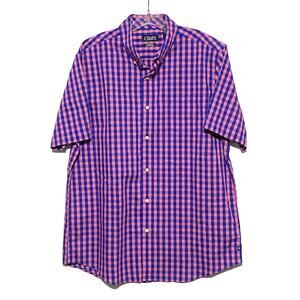 Chaps Stretch Easy Care Pink Blue Plaid Checks Button Down Shirt Mens Large L